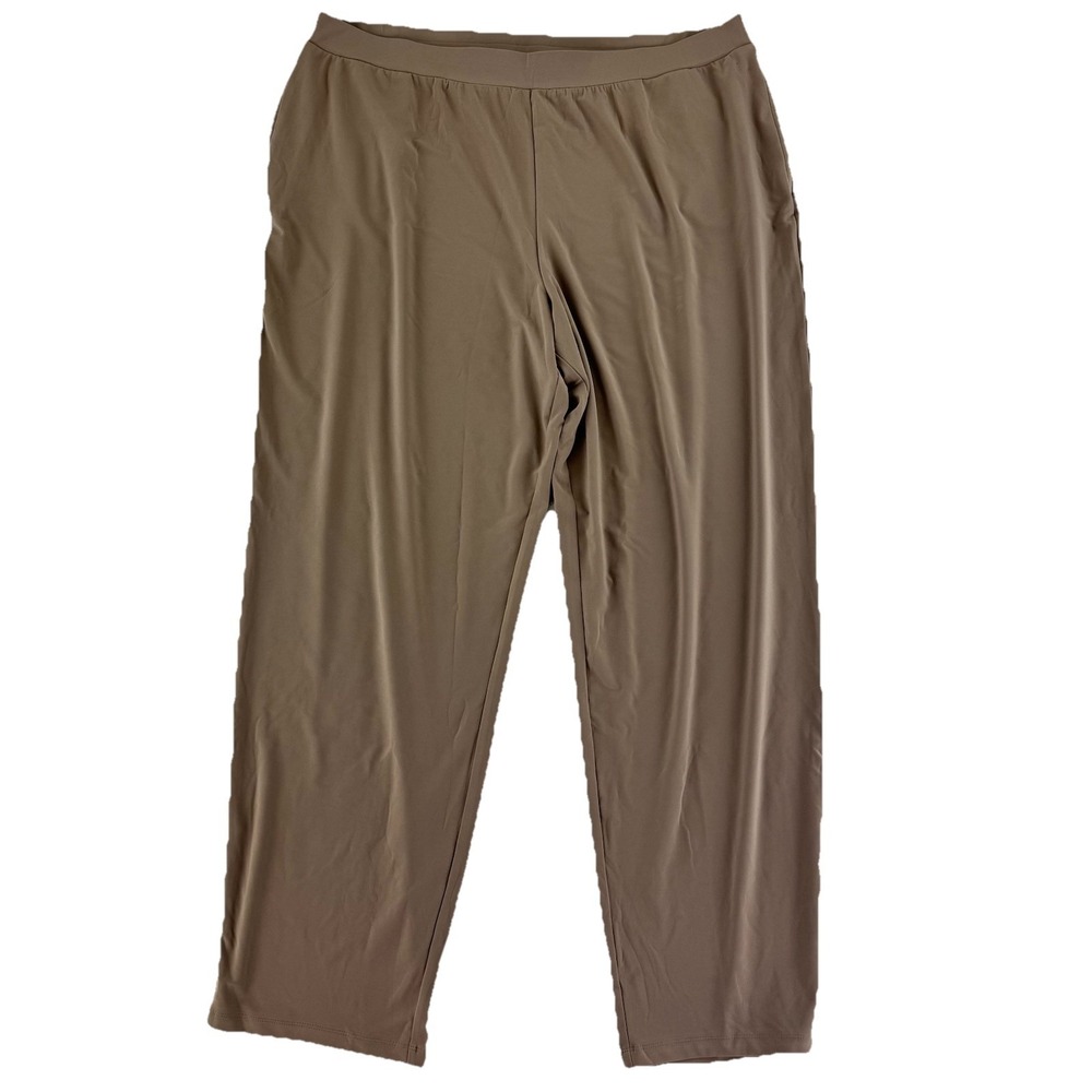 Susan Graver LK Luxe Pull On Pants w Pockets Size 1X Brown Stretch Comfy